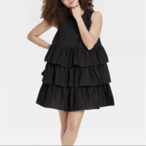 Who What Wear Black Tiered Ruffle Swing Sleeveless Dress Size Small